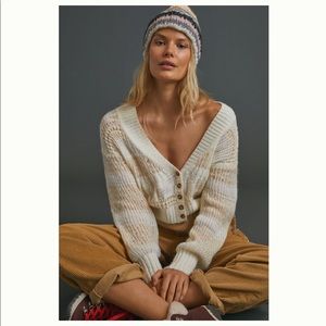 Pilcro Scarlette Pointelle Cropped Cardigan